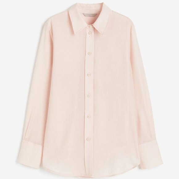NWOT H&M Powder Pink Long Sleeve Button Down Shirt | SZ S - Picture 2 of 11